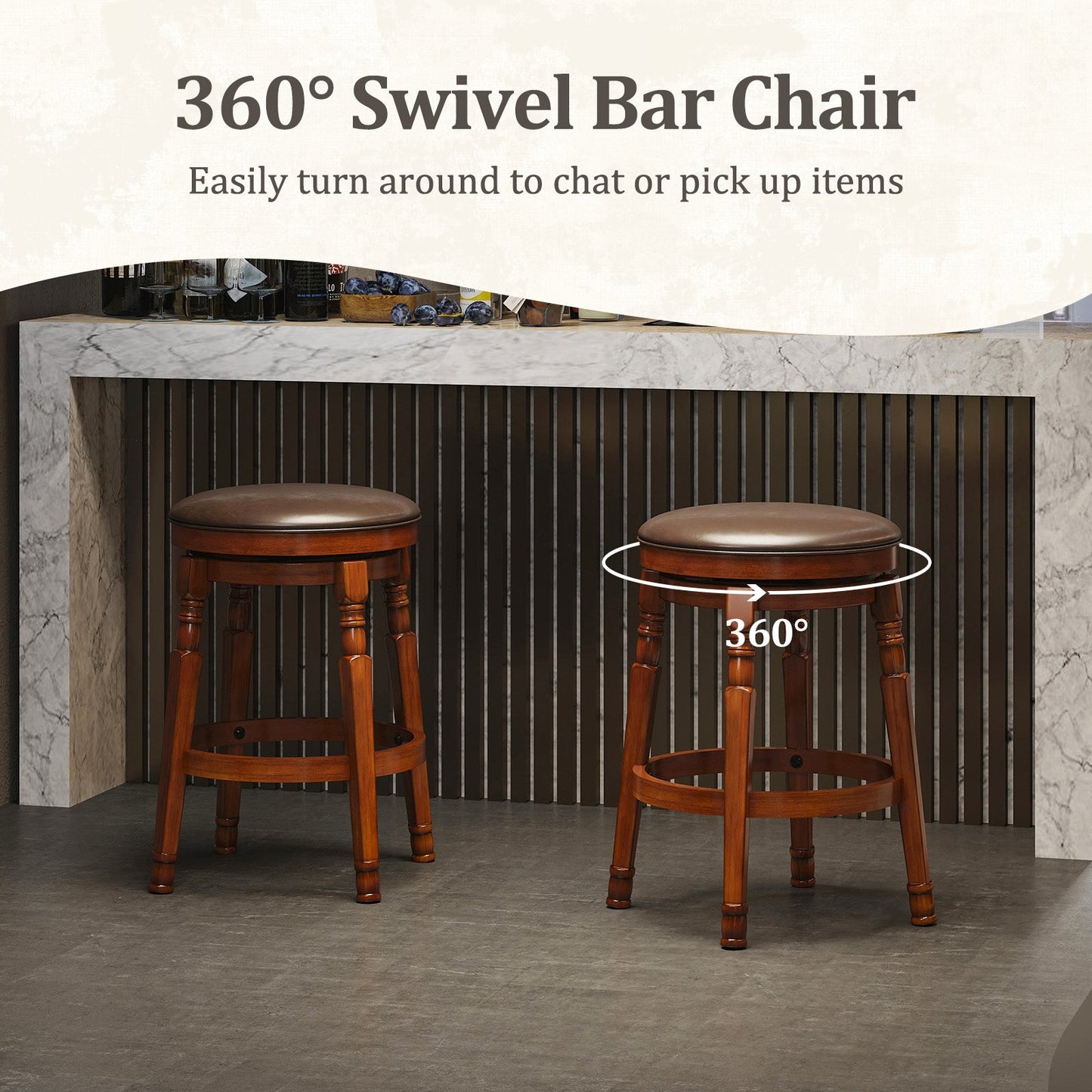 Set of 2 29-Inch Swivel Leather Padded Dining Bar Stools