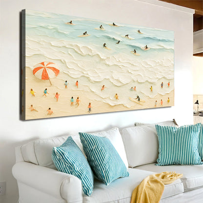 Beach Days Wall Art XIII canvas Tailored Canvases beach scene with surfers and a red umbrella on Tampa Home & Garden Store