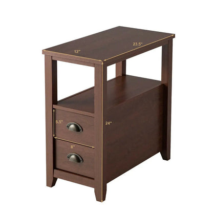 Set of 2 Wooden End Tables with Drawers and Shelf