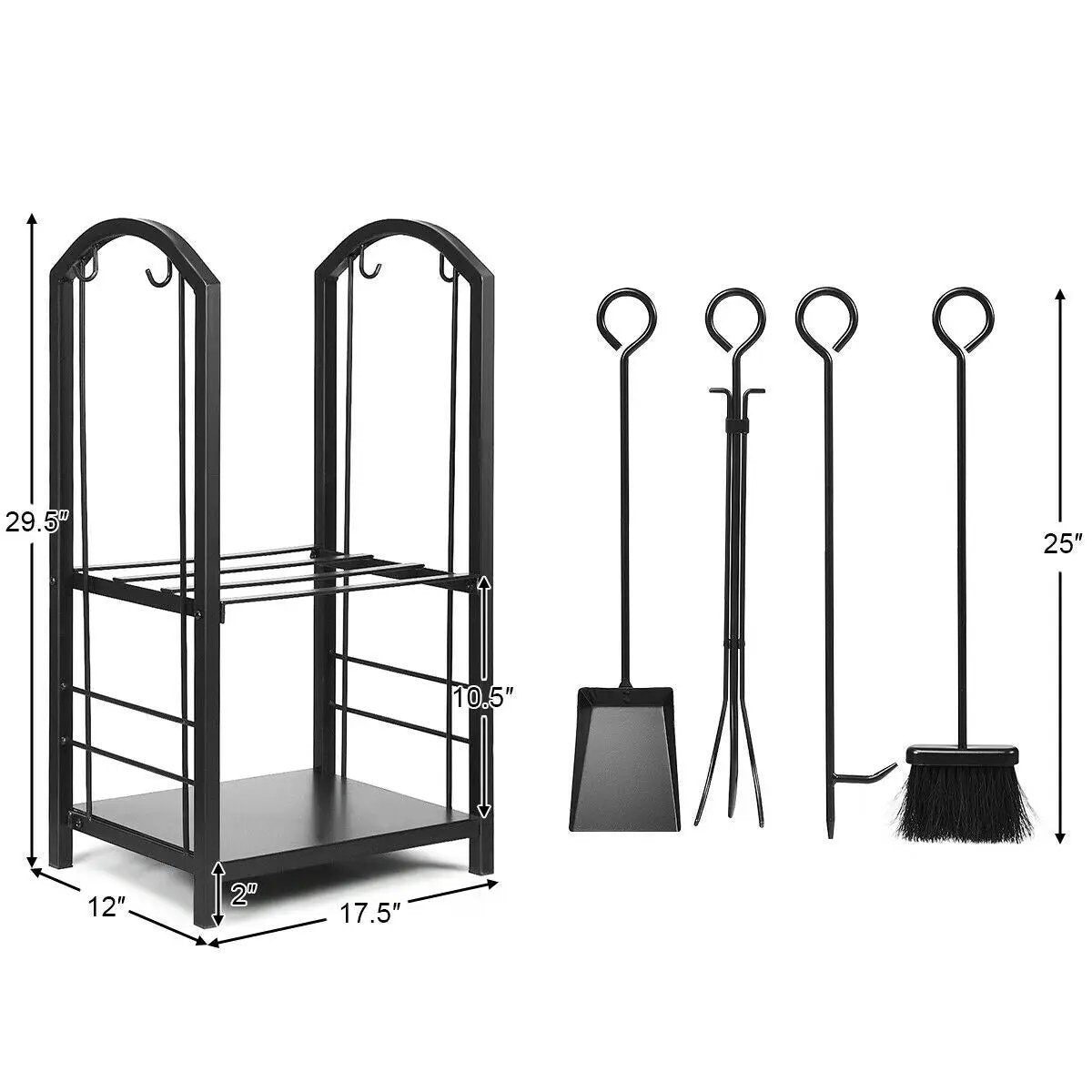 Fireplace Log Rack With Tools Set For Fireside