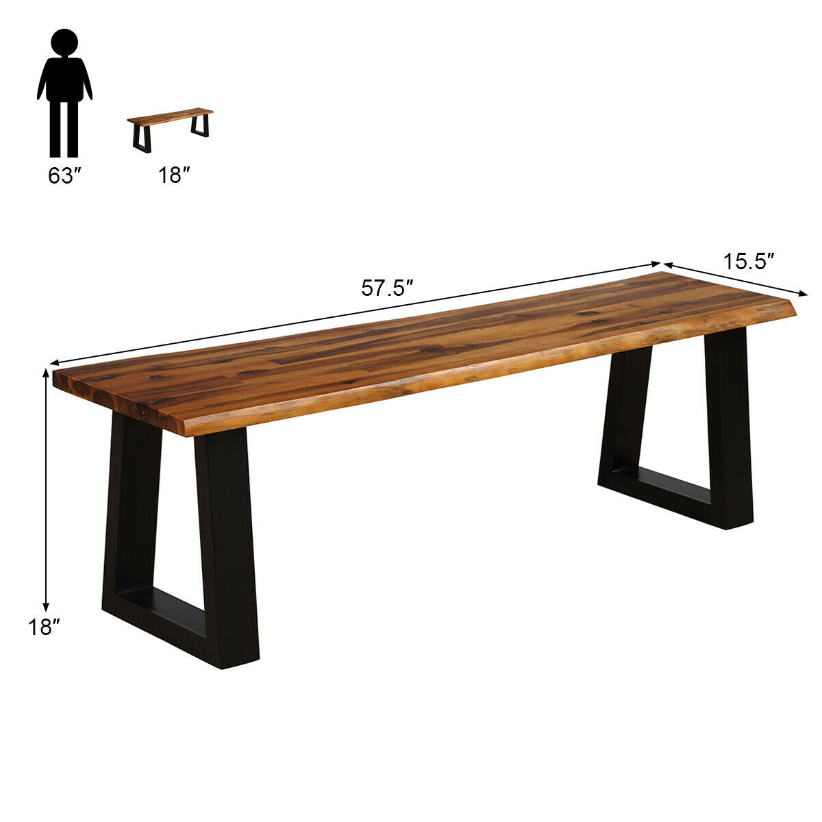 Banco de patio/comedor de madera maciza de acacia