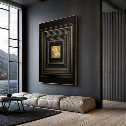 Black and Gold Core Wall Art canvas with gold concentric squares by Tailored Canvases on Tampa Home & Garden Store