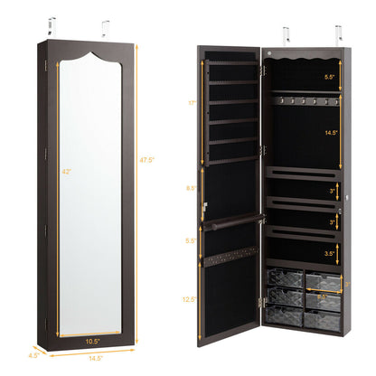 5 LEDs Jewelry Armoire Wall Mounted / Door Hanging Mirror-Brown