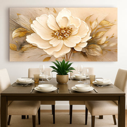 Minimalist Wall Art X canvas by Tailored Canvases in warm beige with textured white bloom on Tampa Home & Garden Store