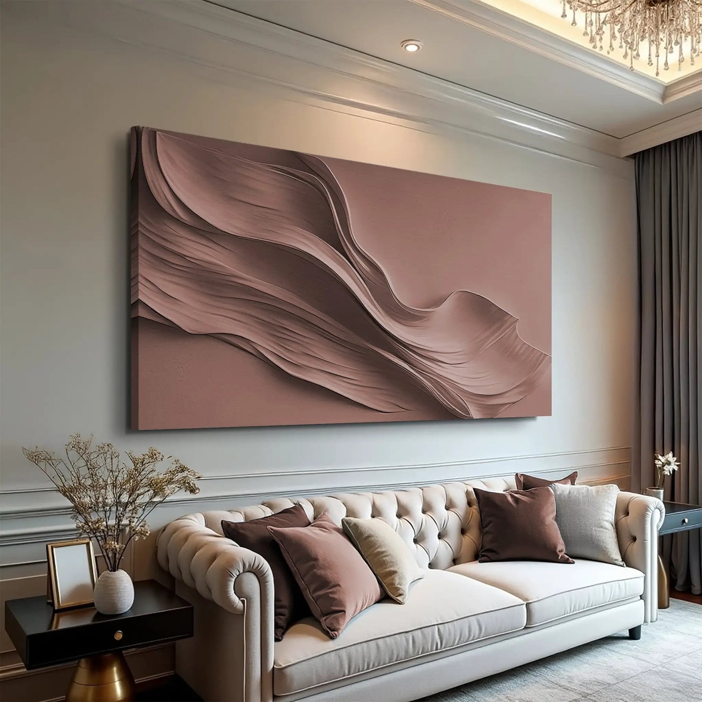 Warm Terracotta Minimalist Wall Art Canvas by Tailored Canvases, abstract flowing lines on Tampa Home & Garden Store