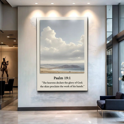 Canvas Faith Sign Tailored Canvases Psalm 19:1 with cloudy sky motif on Tampa Home & Garden Store