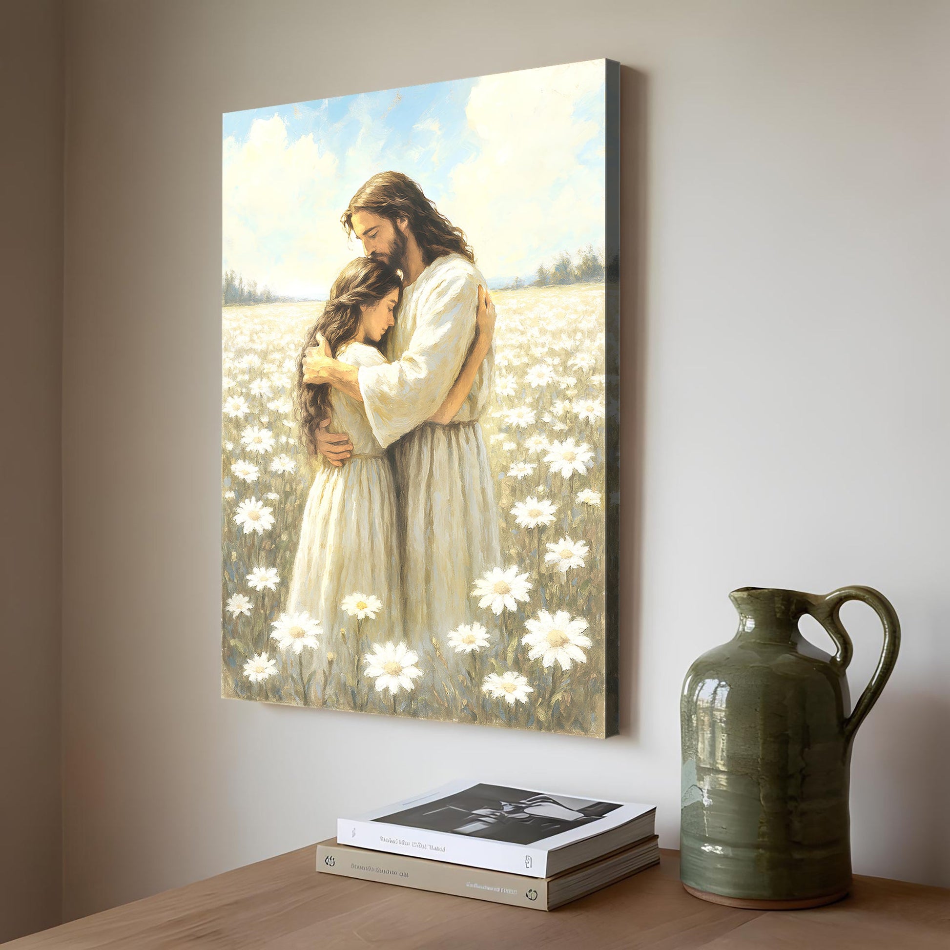 Divine Embrace of Grace Faith Wall Art canvas serene daisies field scene by Tailored Canvases on Tampa Home & Garden Store