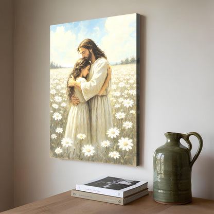Divine Embrace of Grace Faith Wall Art canvas serene daisies field scene by Tailored Canvases on Tampa Home & Garden Store