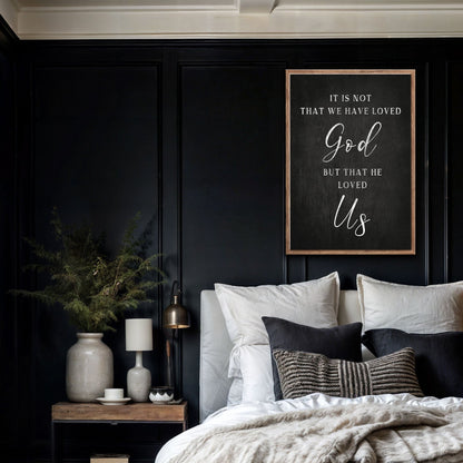 Tailored Canvases 1 John 4:10 Faith Sign VI canvas with black chalkboard finish and natural wood frame on Tampa Home & Garden Store