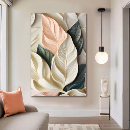 Canvas wall art Elegant 3D pastel leaves by Tailored Canvases in cream peach sage tones on Tampa Home & Garden Store