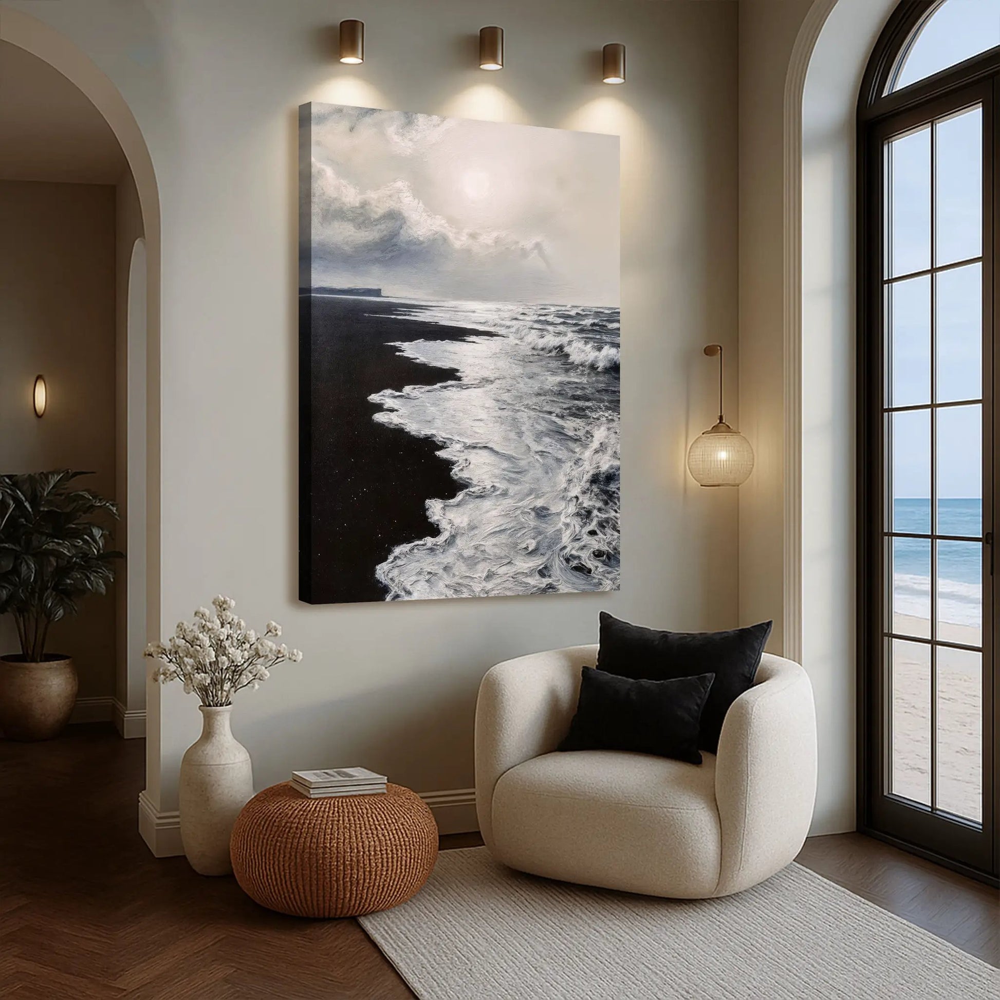 Black & White Waves Abstract Wall Art Canvas by Tailored Canvases, monochrome ocean seascape on Tampa Home & Garden Store