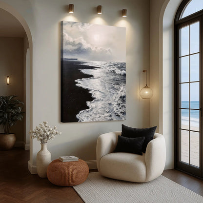 Black & White Waves Abstract Wall Art Canvas by Tailored Canvases, monochrome ocean seascape on Tampa Home & Garden Store