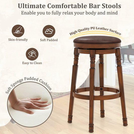 Set of 2 29-Inch Swivel Leather Padded Dining Bar Stools - Tampa Home & Garden Store