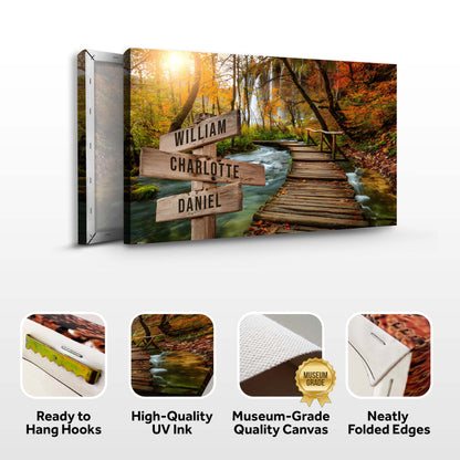 To The Woods Family Names Sign canvas print with signpost listing William Charlotte Daniel on Tampa Home & Garden Store