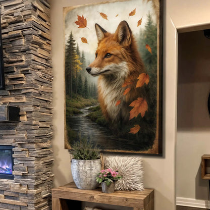 Autumn Fox Double Exposure Canvas Wall Art by Tailored Canvases forest leaves on Tampa Home & Garden Store