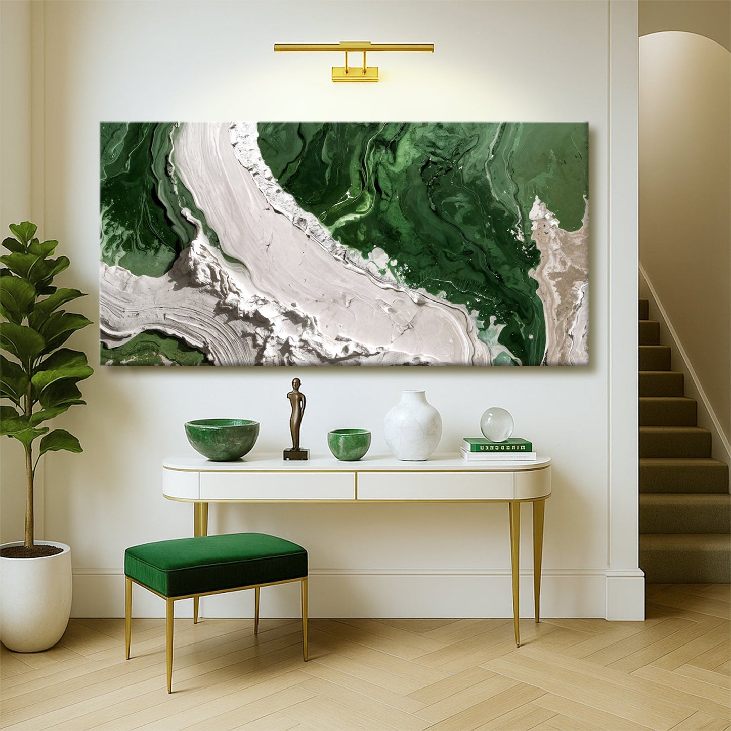 Green Rivers Abstract Wall Art IV canvas by Tailored Canvases with green and white swirls on Tampa Home & Garden Store