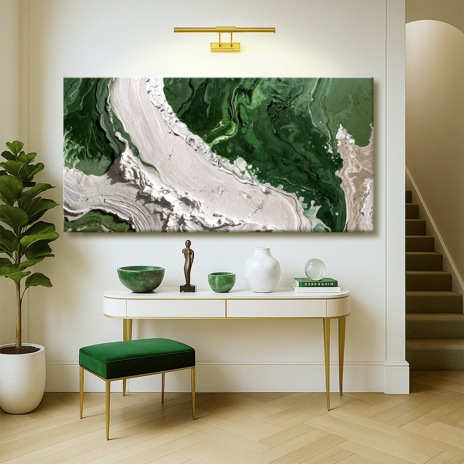 Green Rivers Abstract Wall Art IV canvas by Tailored Canvases with green and white swirls on Tampa Home & Garden Store