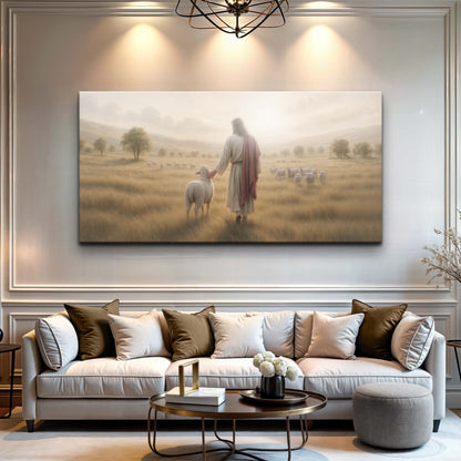 99 Faith Wall Art II canvas by Tailored Canvases, Jesus with sheep in a pastoral field on Tampa Home & Garden Store