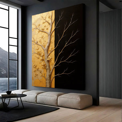 Golden Eclipse canvas triptych wall art with gold textured panel and dark branch motif on Tampa Home & Garden Store