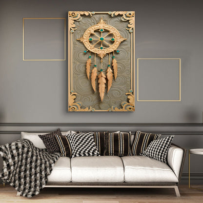3D Whispering Feathers Wall Art II canvas by Tailored Canvases with gold finish and turquoise beads on Tampa Home & Garden Store
