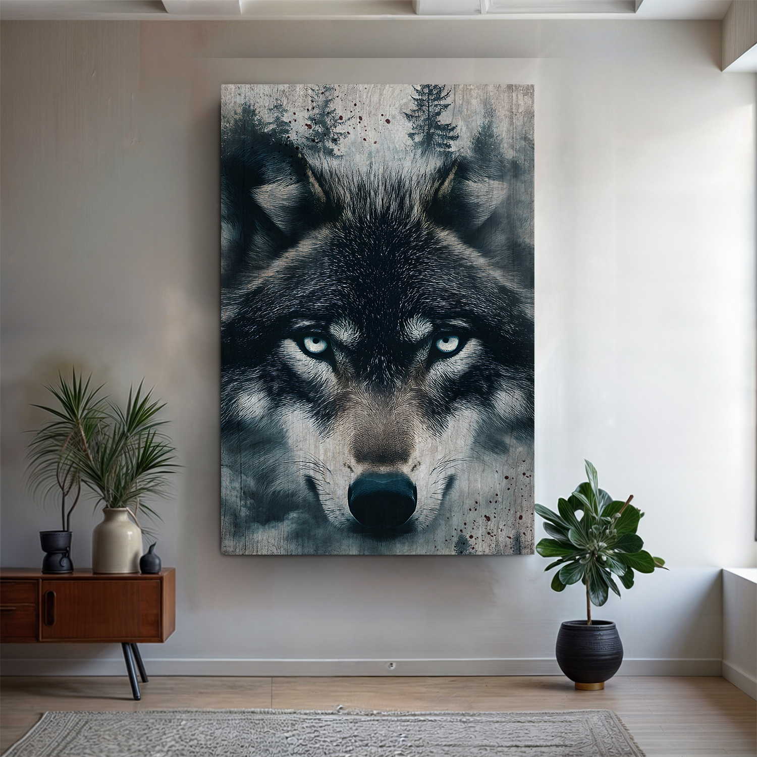 Wolf Double Exposure Wall Art canvas by Tailored Canvases featuring blue-eyed wolf close-up on Tampa Home & Garden Store