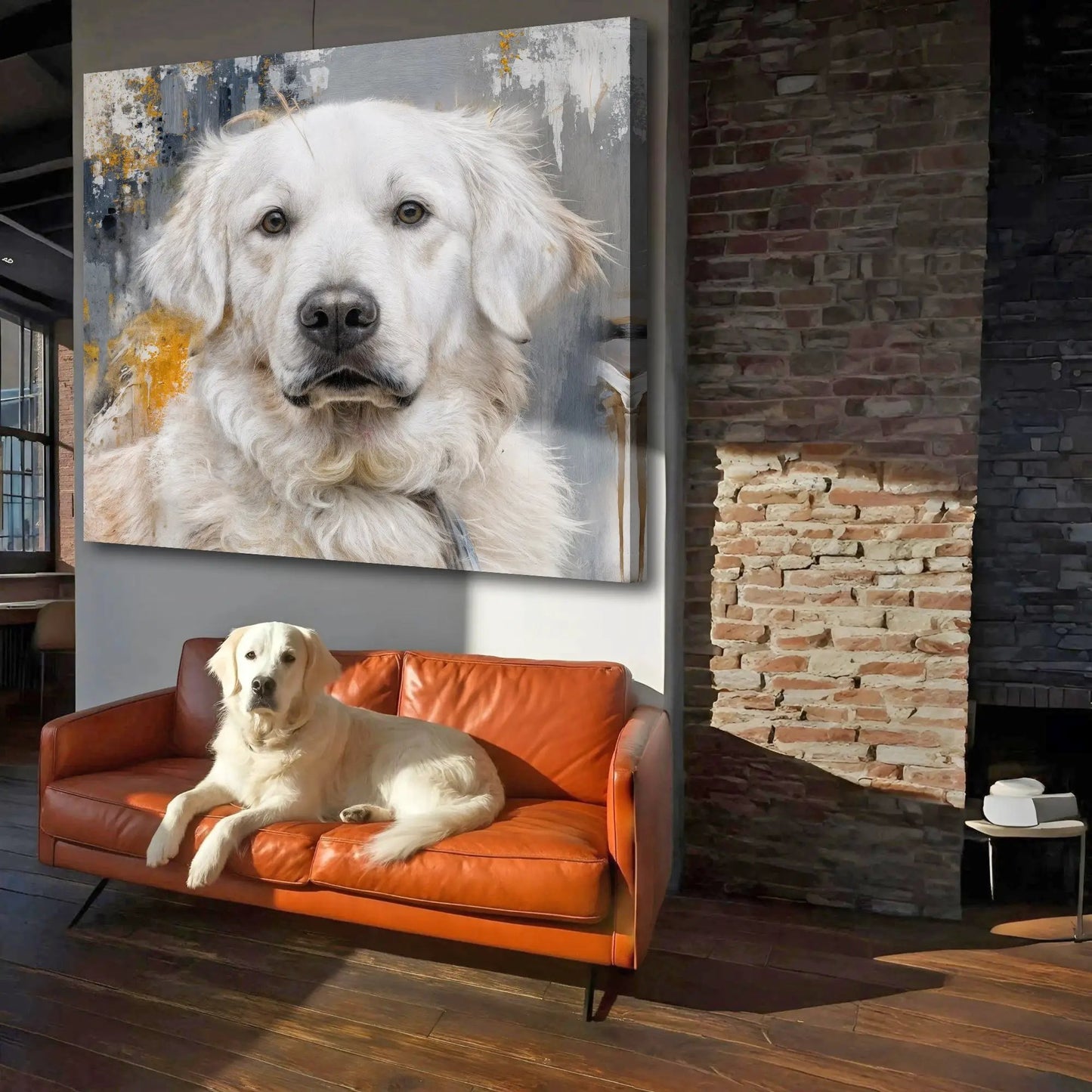 Customized Pet Portrait Abstract Wall Art canvas white retriever on gray backdrop on Tampa Home & Garden Store