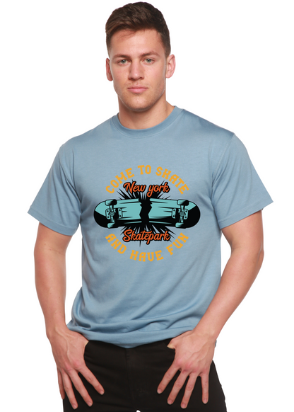 New York Skatepark bamboo viscose/organic cotton graphic tee in light blue with skateboard art on Tampa Home & Garden Store