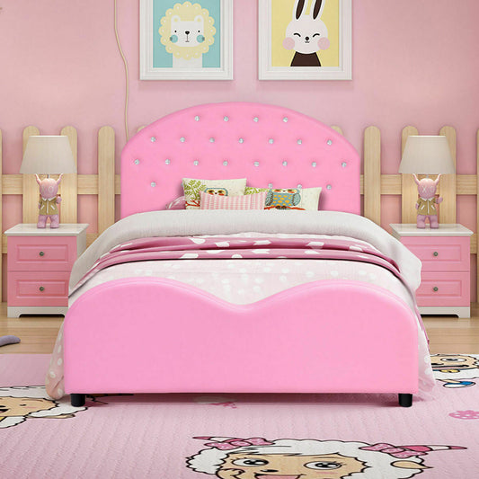 Twin Size Upholstered Platform Toddler Bed with Wood Slat Support - Tampa Home & Garden Store