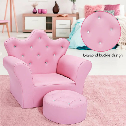 Children Upholstered Princess Sofa with Ottoman, pink tufted sofa with crystal buttons, 2-piece on Tampa Home & Garden Store