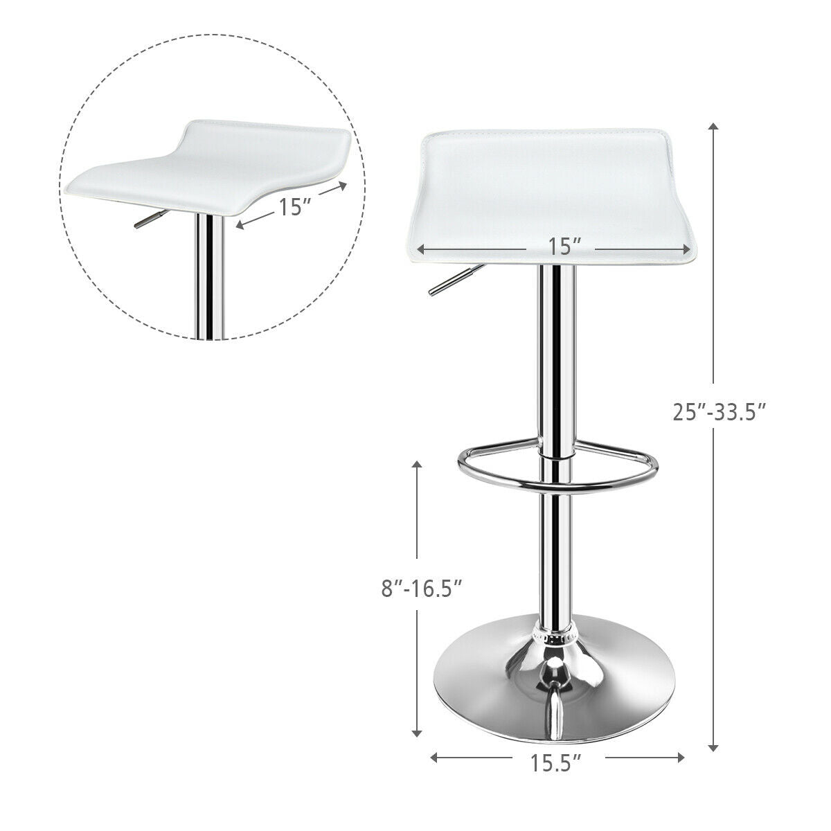 Juego de 2 taburetes de bar sin respaldo de cuero sintético ajustables - Blancos