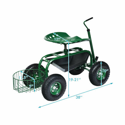 Carro de jardín con manija extensible, patinete de jardín con ruedas - Verde