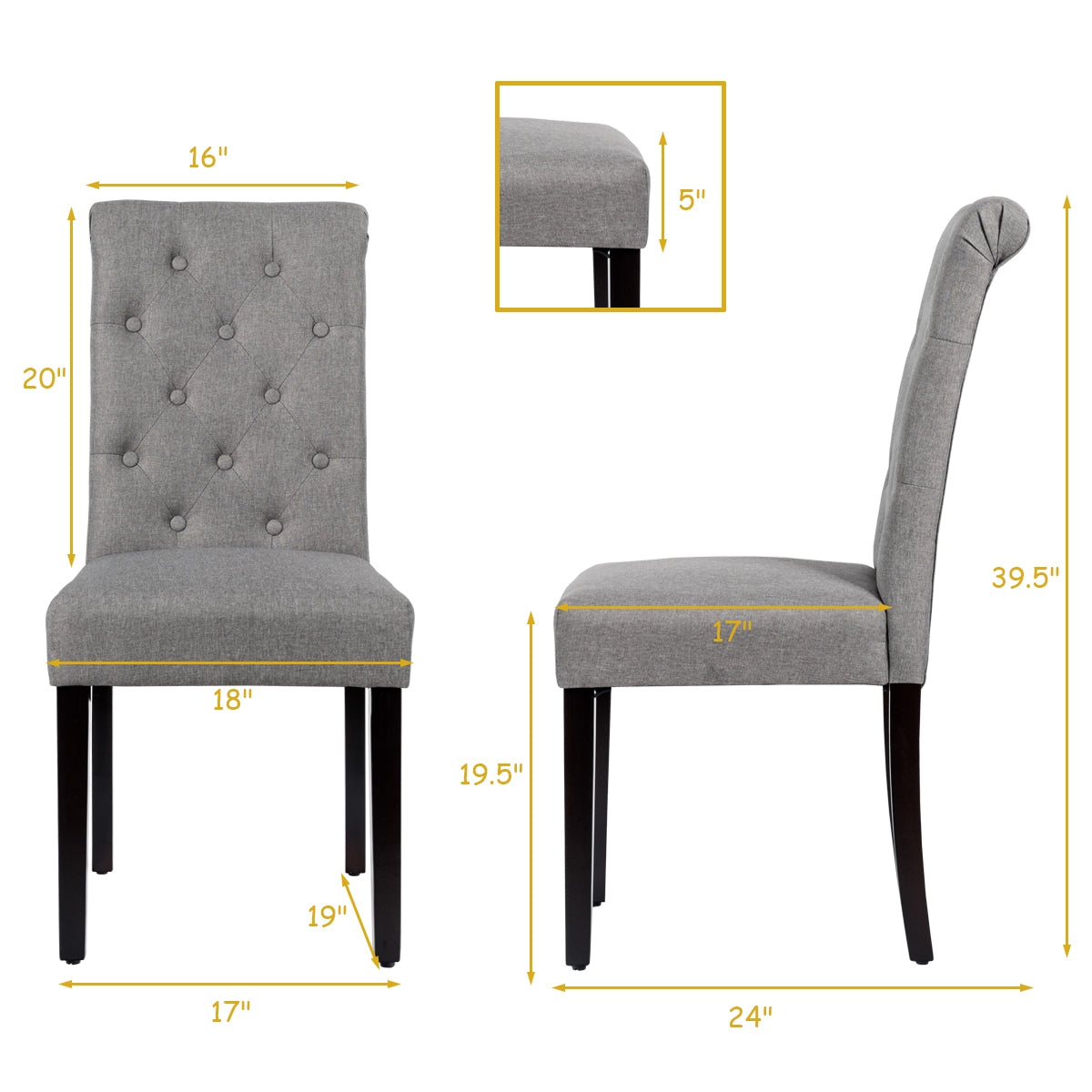 2 Pieces Tufted Dining Chair Set with Adjustable Anti-Slip Foot Pads