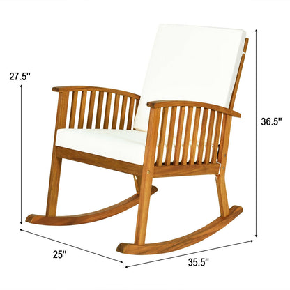 Mecedora de exterior de madera de acacia con cojines desmontables y lavables
