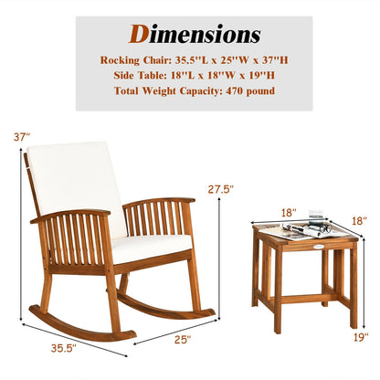 Juego de 2 sillas mecedoras con mesa de patio de madera de acacia