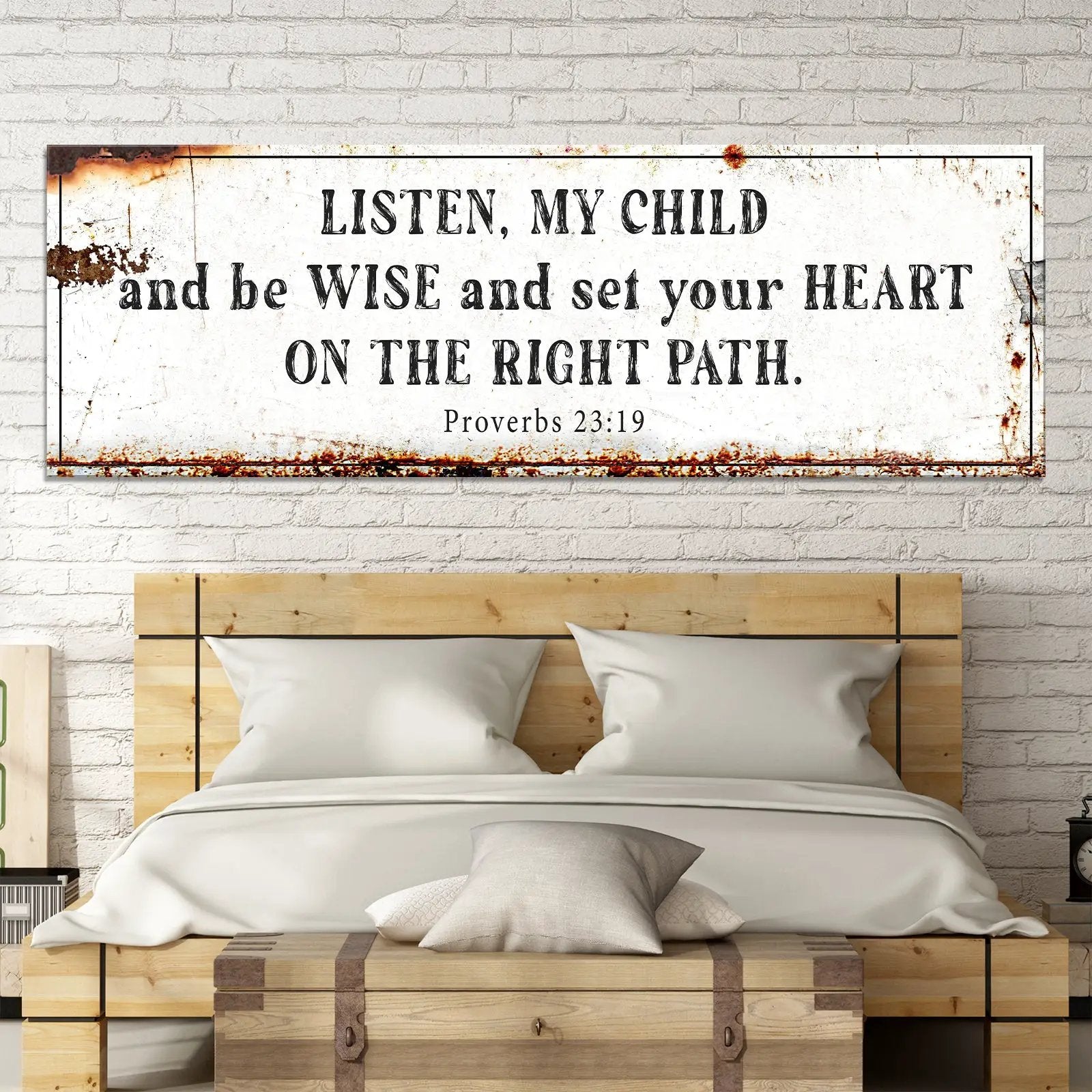 Be Wise and Set Your Heart on The Right Path canvas sign Tailored Canvases rustic white on Tampa Home & Garden Store