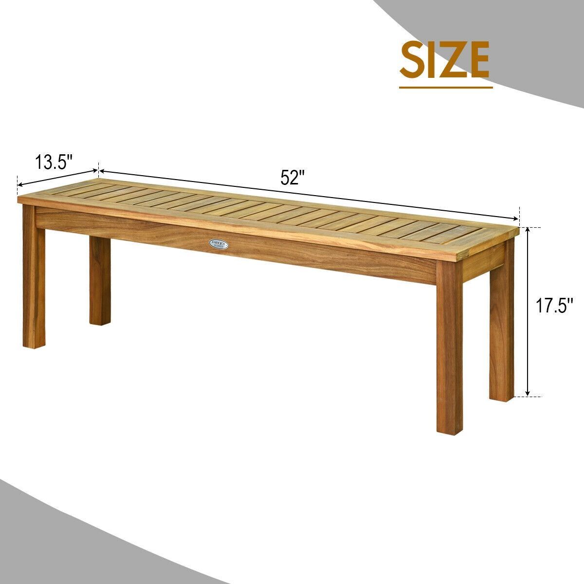 Banco de comedor de madera de acacia para exteriores de 52 pulgadas