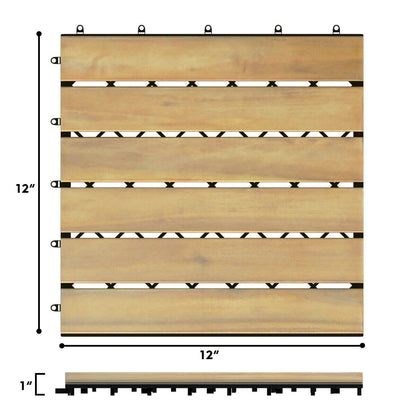 10 piezas de piso de baldosas entrelazadas de madera de acacia de 12 x 12 pulgadas
