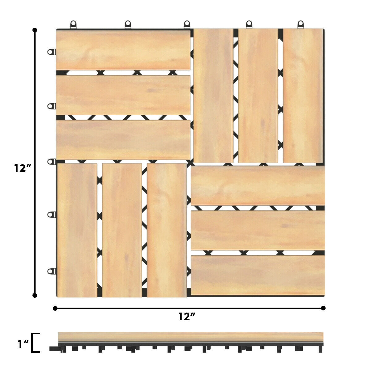 10 piezas de baldosas entrelazadas de 12 x 12 pulgadas de madera de acacia para terraza