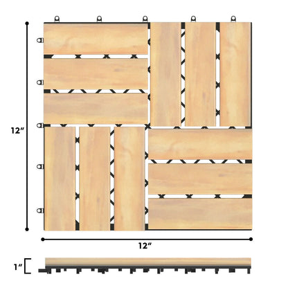 10 piezas de baldosas entrelazadas de 12 x 12 pulgadas de madera de acacia para terraza