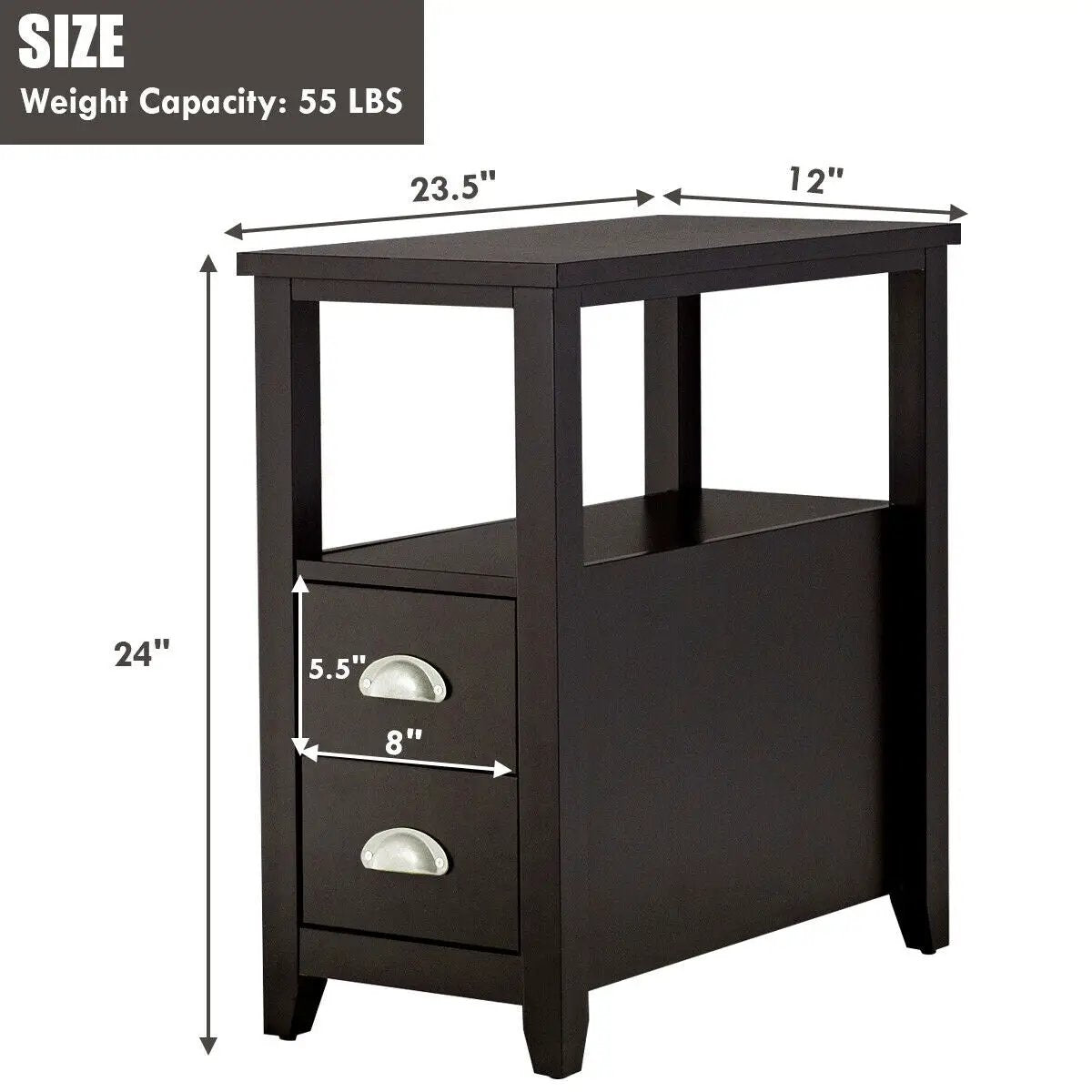 Set of 2 Wooden End Tables with Drawers and Shelf