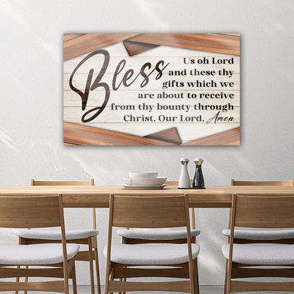 Bless Us Oh Lord faith sign canvas by Tailored Canvases, rustic wood-look scripture art on Tampa Home & Garden Store