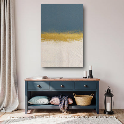 Minimalist blue and gold canvas wall art with blue upper area and gold speckled bottom on Tampa Home & Garden Store