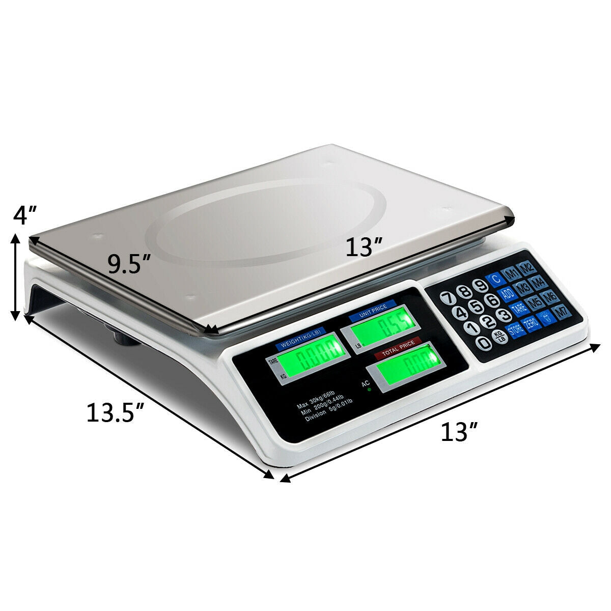 Balanza electrónica de cálculo de precios de 66 lb con pantalla LCD
