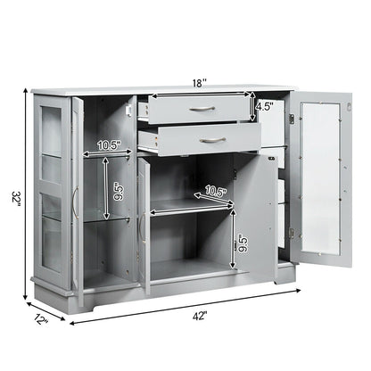 Aparador Auxiliar con 2 Cajones y Puertas de Cristal - Blanco
