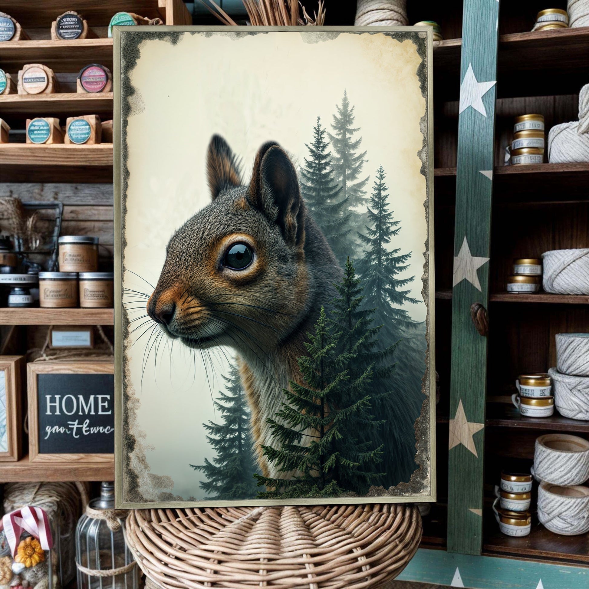 Squirrel Double Exposure Wall Art canvas with pine trees Tailored Canvases on Tampa Home & Garden Store
