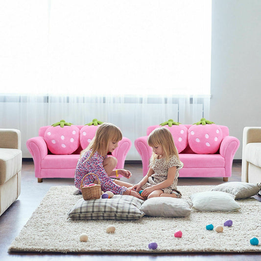 Kids Strawberry Armrest Chair Sofa with 2 Cute Strawberry Pillows-Pink - Tampa Home & Garden Store