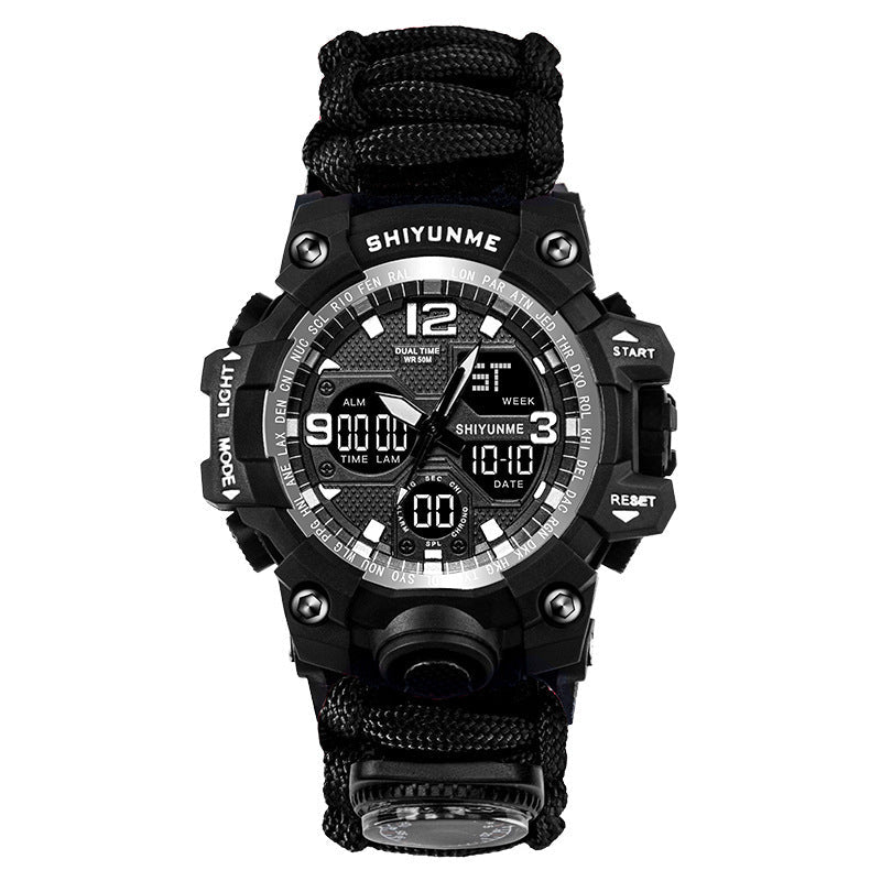 Shiyunme tactical survival watch with digital-analog dial, waterproof 50M, black paracord strap on Tampa Home & Garden Store