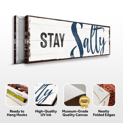 Canvas Stay Salty Coastal Sign III Tailored Canvases with white wood and script Stay Salty on Tampa Home & Garden Store
