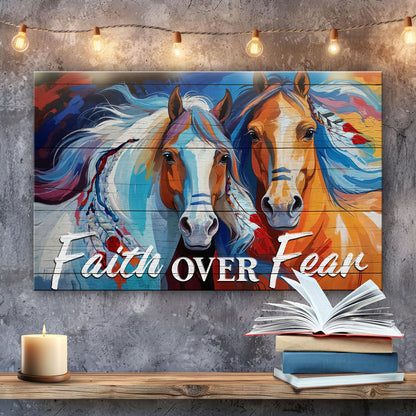 Faith Over Fear Faith Sign IV canvas art with vibrant two-horse scene on Tampa Home & Garden Store