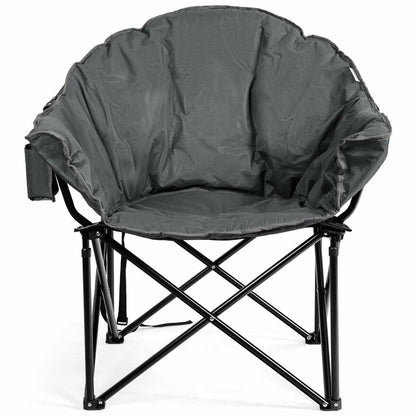 Folding camping moon padded chair by GemGear with carrying bag, grey seat, black frame on Tampa Home & Garden Store